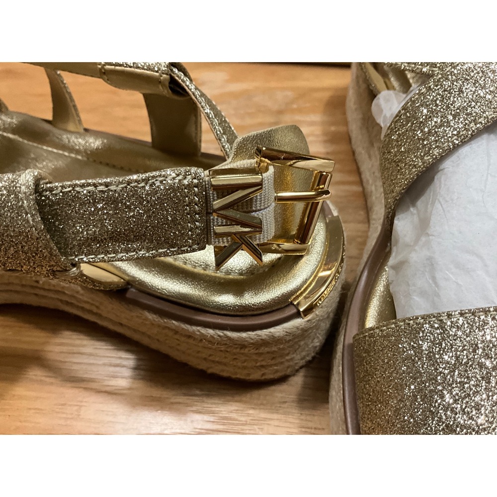 Michael Kors Gold Glitter Espadrille Platform Sandals MV24L Mens 7M - Picture 7 of 8